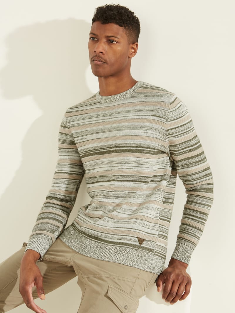 Khaki Men's Guess Napier Striped Sweaters | 3194728-SM