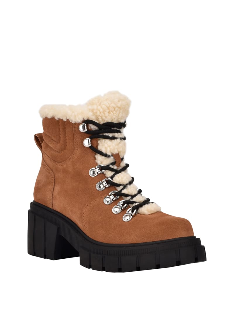 Khaki Women's Guess Kiele Sherpa-Lined Hiker Boots | 1738046-ZO