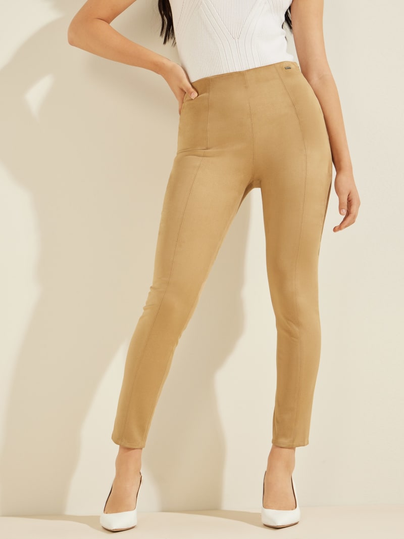 Khaki Women's Guess Maya Faux-Suede Leggings Pants | 4867523-ZI