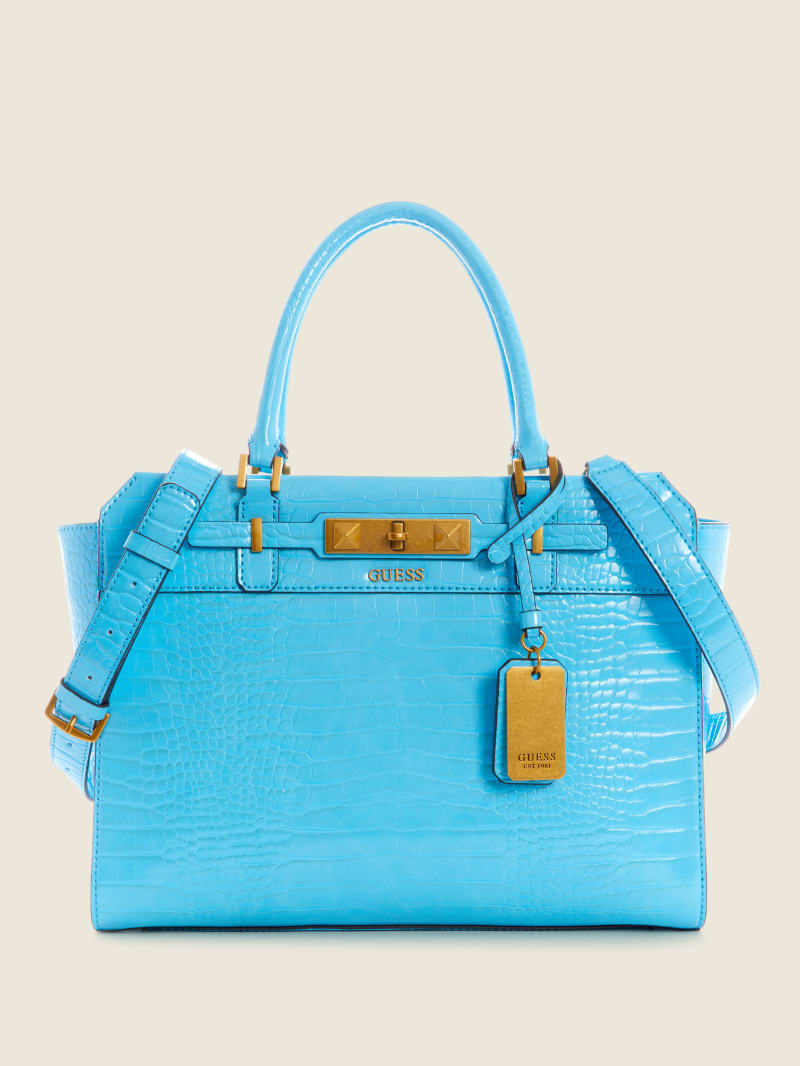 Light Blue Women's Guess Raffie Crocodile Crossbody Bags | 1396825-KO