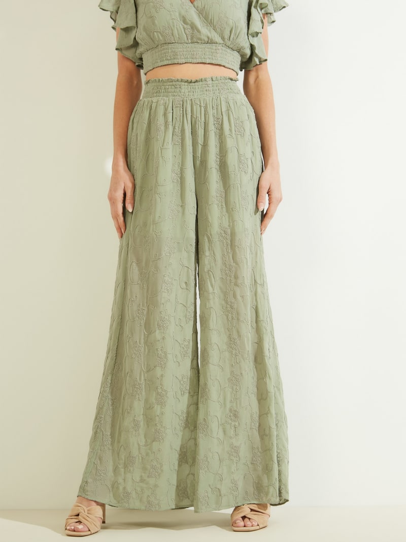 Light Green Women's Guess Dexie Embroidered Palazzos Pants | 5907613-PR