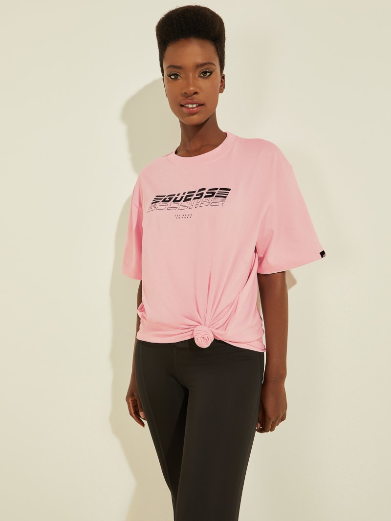 Light Pink Women's Guess Eco Dalya Logo Tee Tops | 2063175-GS