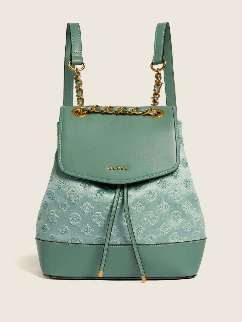 Light Turquoise Women's Guess Kimi Velvet Backpacks | 9357081-KV