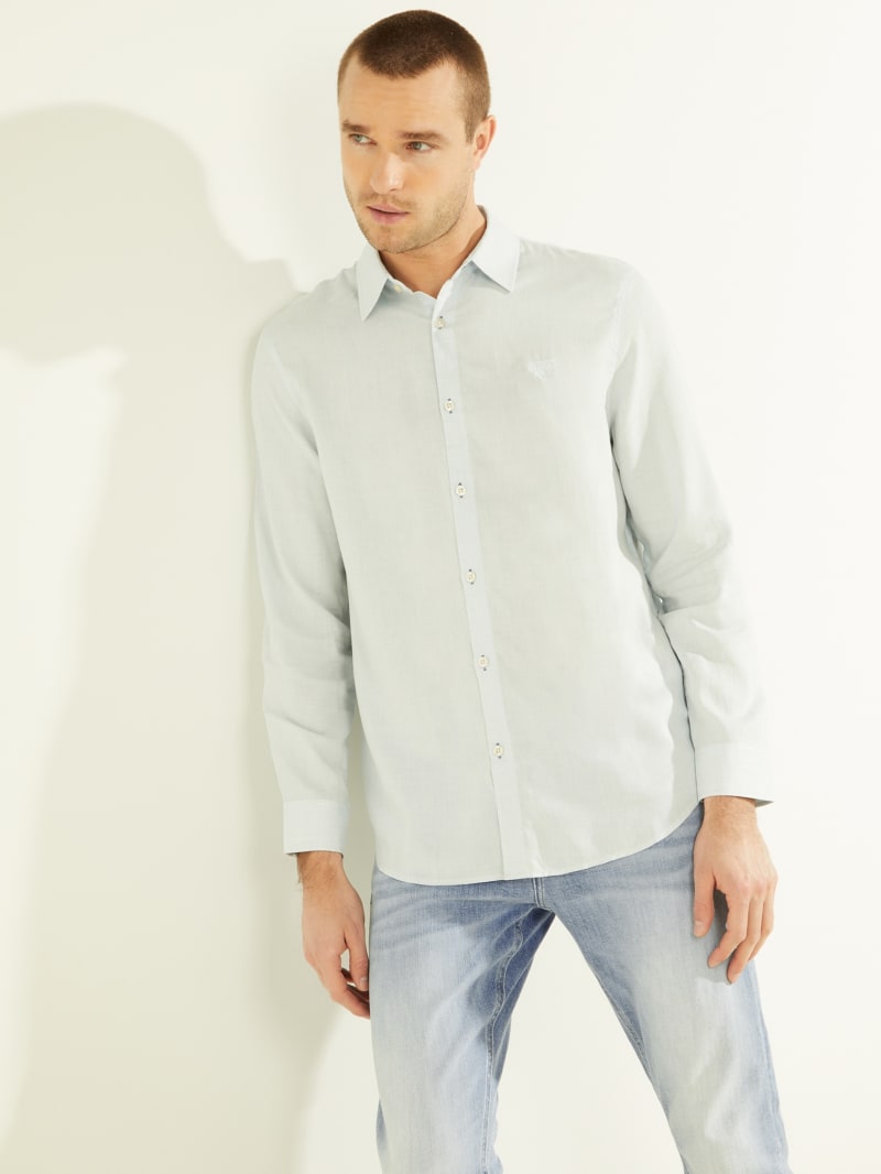 Mint Men's Guess Eco Linen Collins Shirts | 5420617-YQ