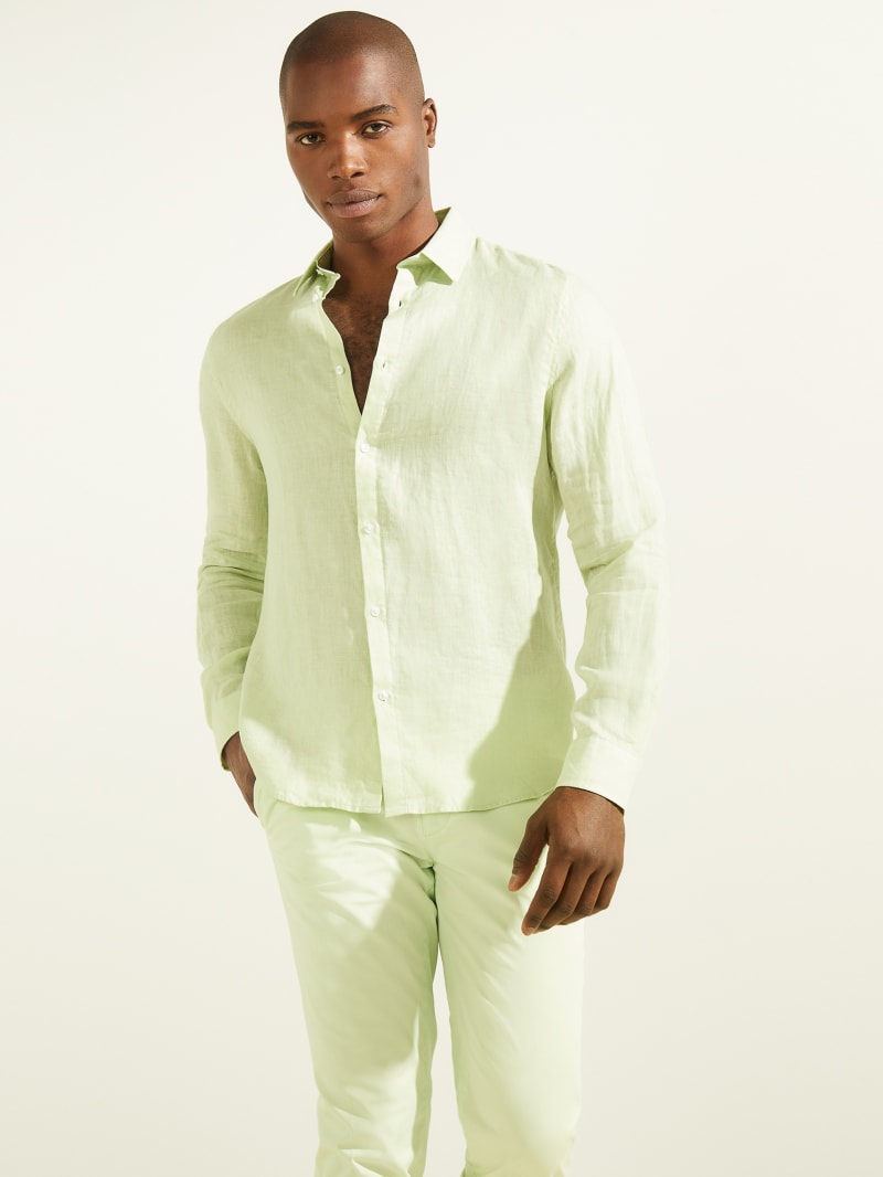 Mint Men's Guess Linen Italian Notched Cuff Shirts | 2683159-TD