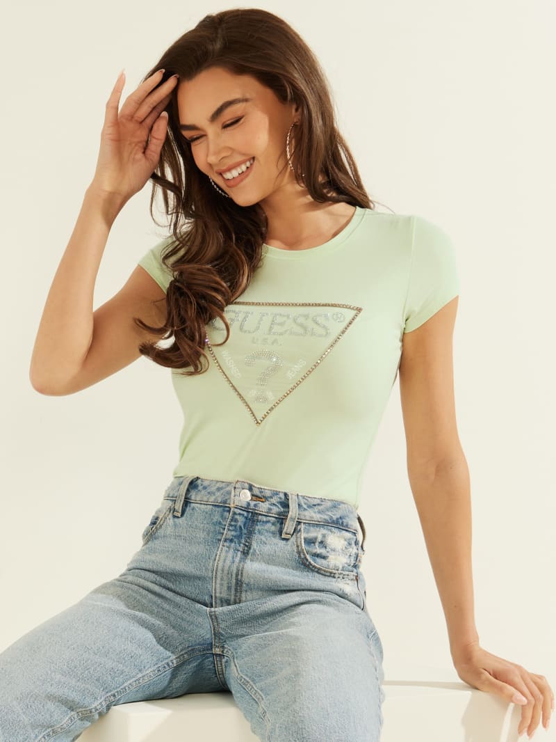 Mint Women's Guess Embellished Logo Tee Tops | 9052378-RB