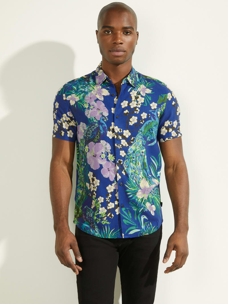 Multicolor Men's Guess Eco Rayon Shangri La Shirts | 6503849-ZI