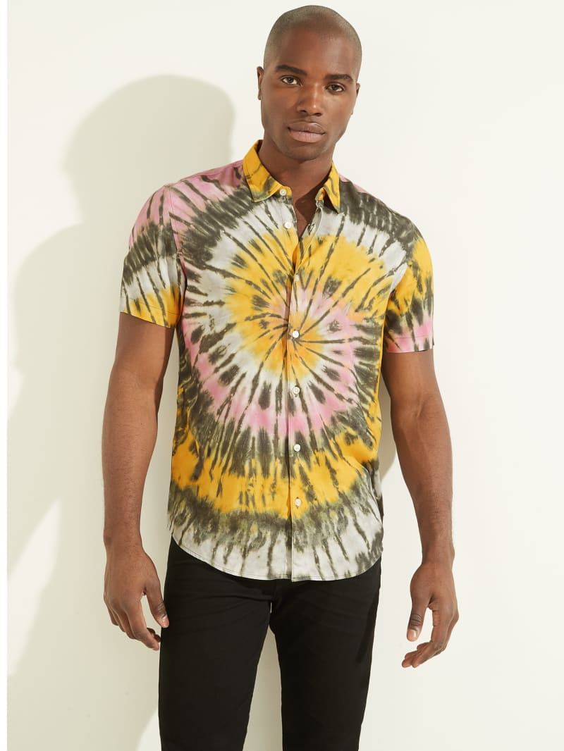 Multicolor Men's Guess Eco Spiral Tie-Dye Shirts | 0769514-RL