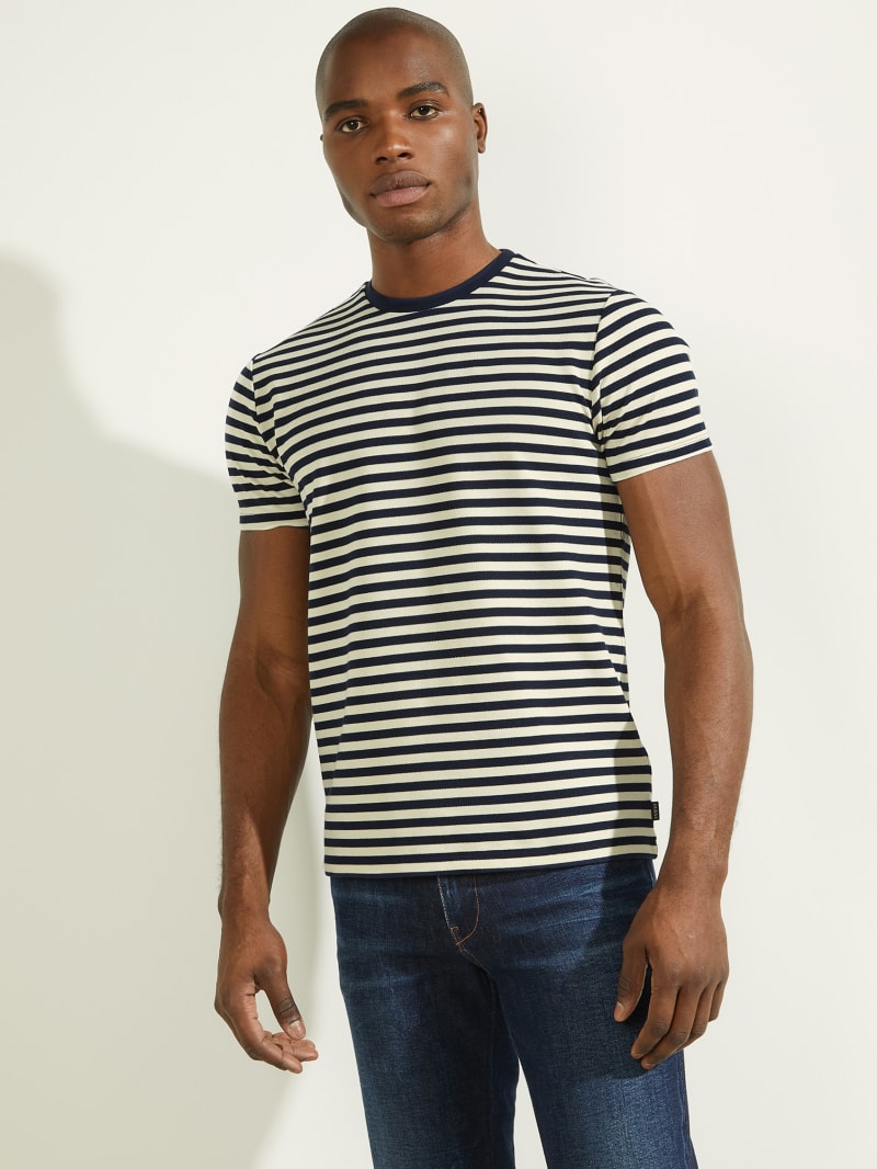 Multicolor Men's Guess Finn Pique Striped Tee T Shirts | 0438629-LN