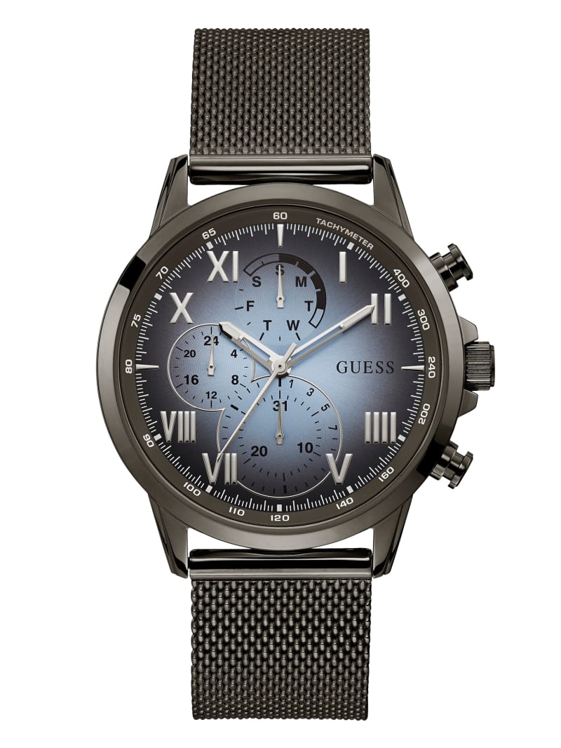 Multicolor Men's Guess Gunmetal And Blue Mesh Multifunctional Watches | 7485691-JO