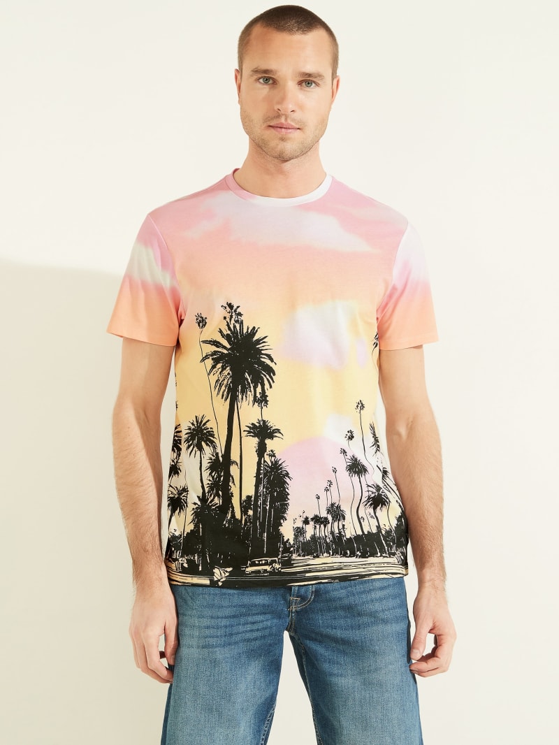 Multicolor Men's Guess Resort Palm Tee T Shirts | 6037914-YK