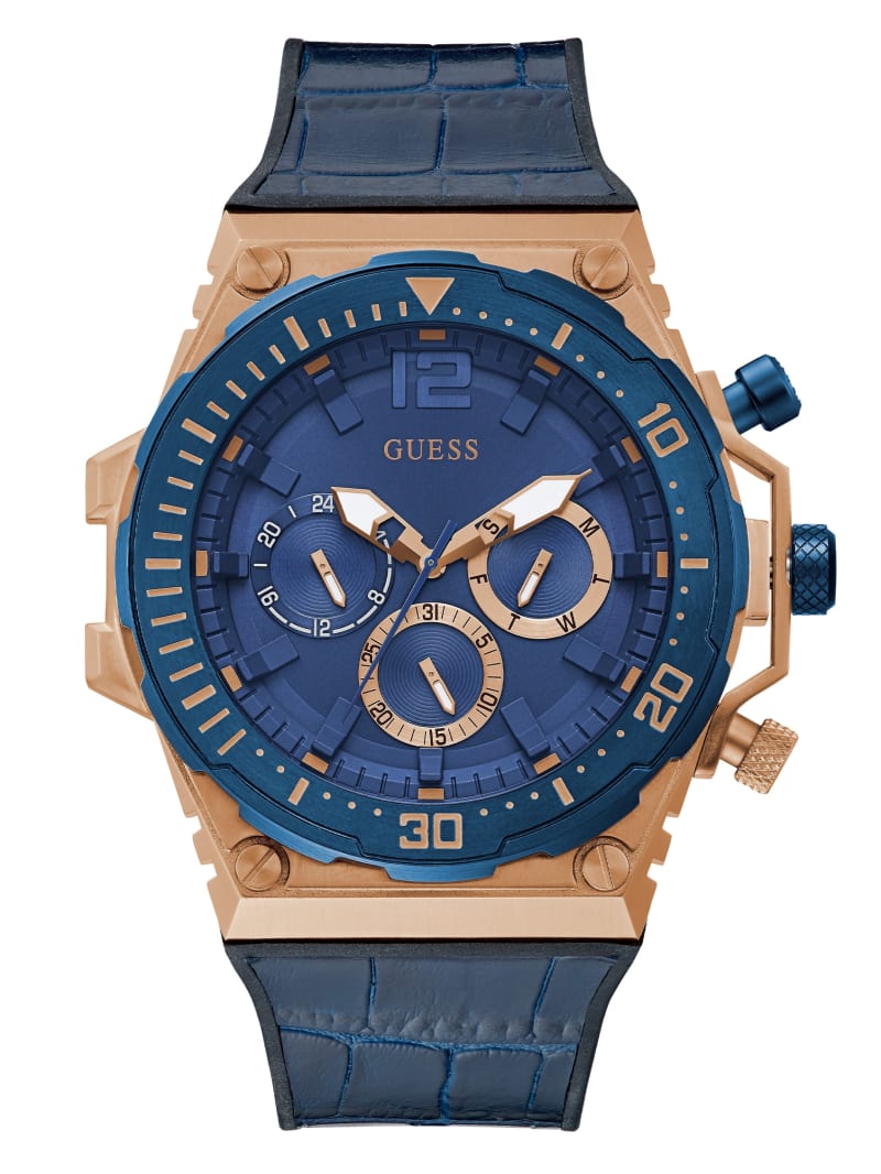 Multicolor Men's Guess Rose Gold-Tone and Blue Multifunction Watches | 6714352-EQ