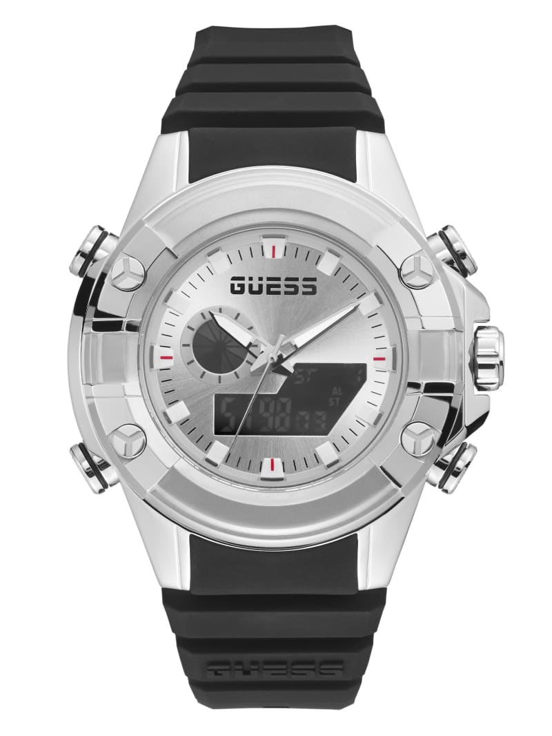 Multicolor Men's Guess Silver-Tone and Digital Watches | 2094875-QZ