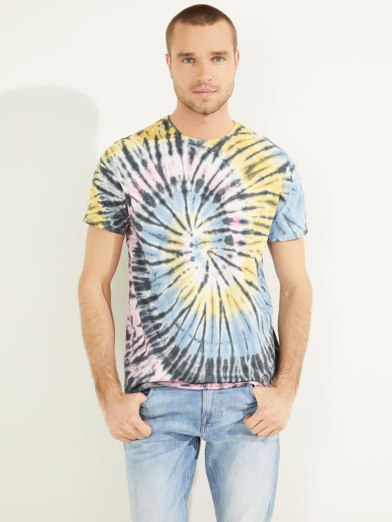 Multicolor Men's Guess Spiral Tie-Dye Tee T Shirts | 3652187-FE