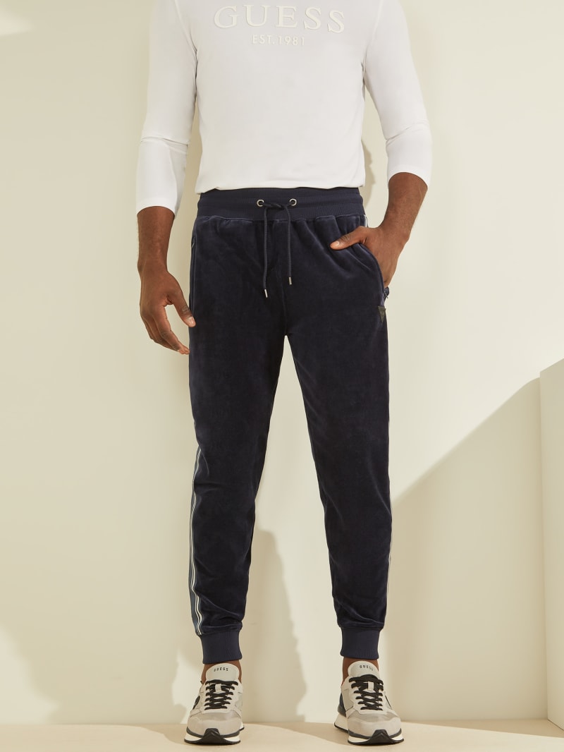 Navy Men's Guess Fulham Velvet Joggers Pants | 0945872-JC