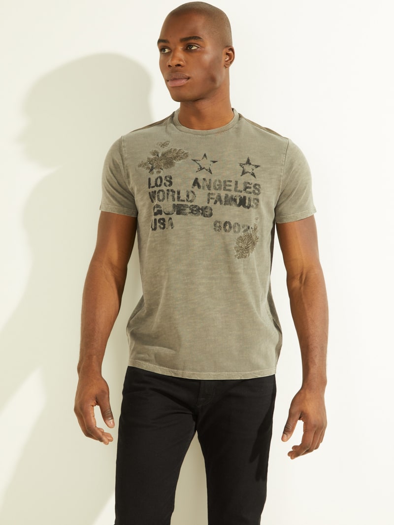 Olive Men's Guess David Embroidered Tee T Shirts | 8739526-KO