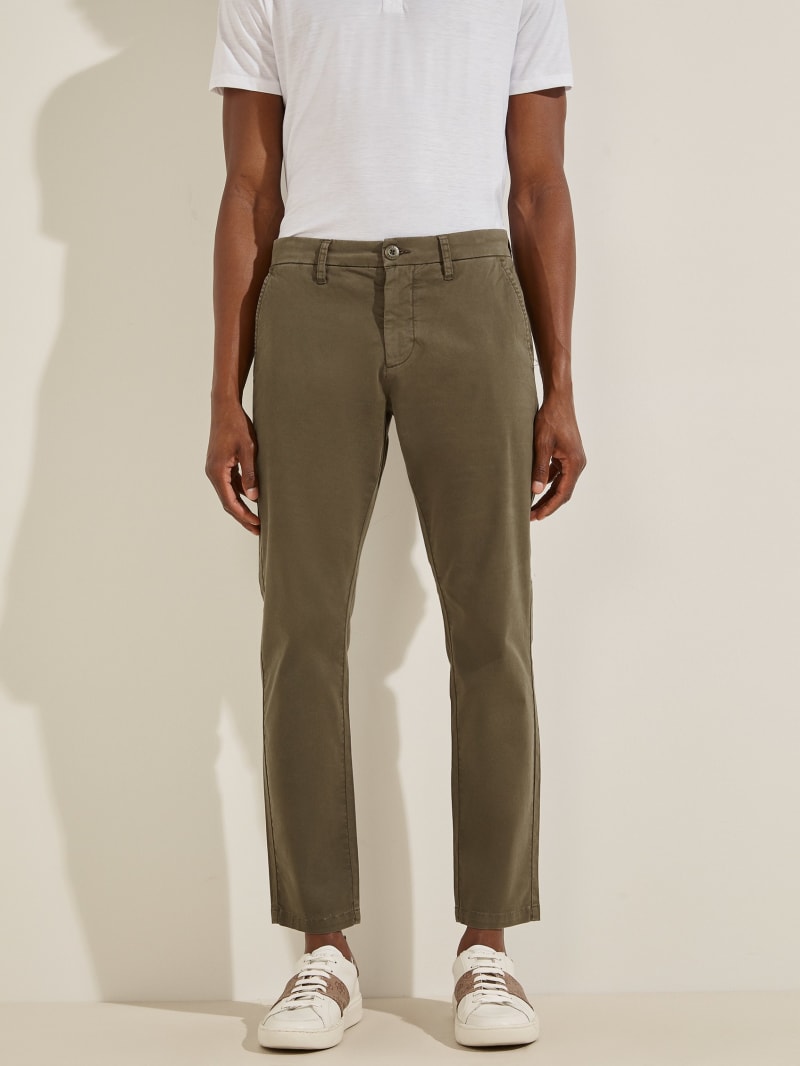 Olive Men's Guess Myron Twill Skinnys Pants | 5346078-ZM