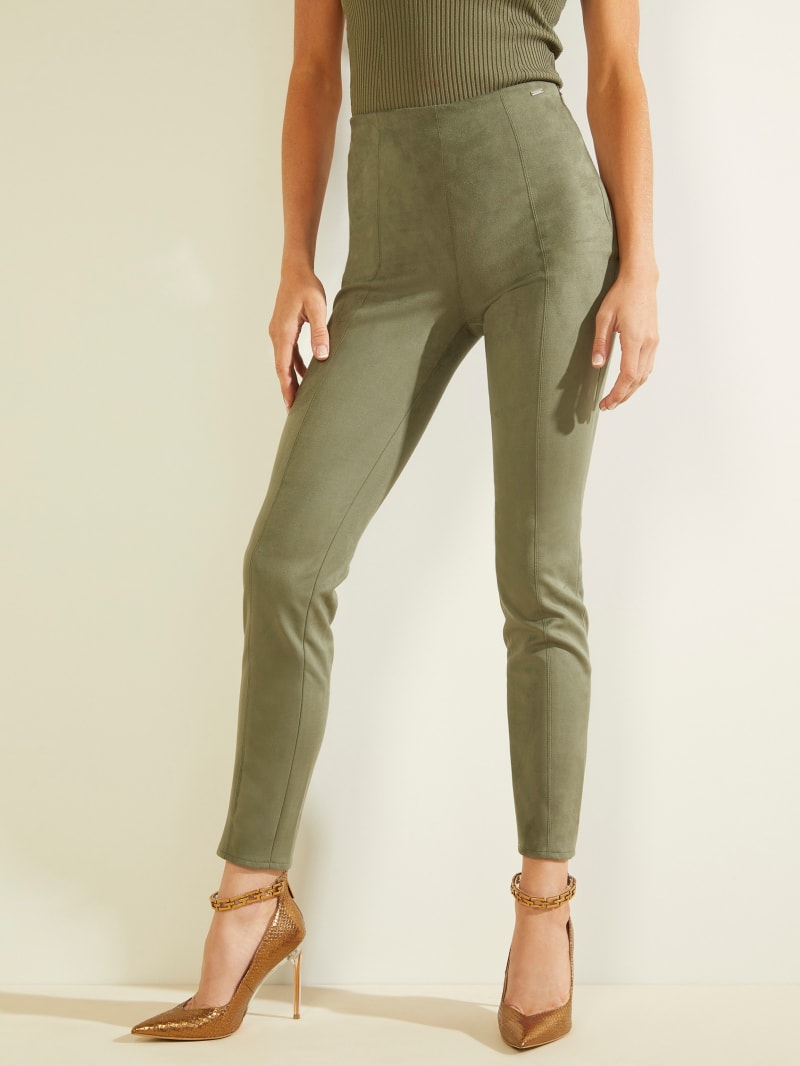 Olive Women's Guess Maya Faux-Suede Leggings Pants | 4326891-IN