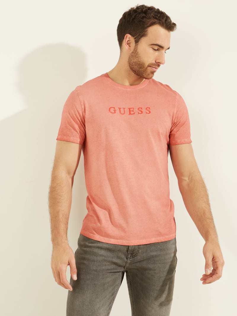 Orange Men's Guess Classic Pima Washed Logo Tee T Shirts | 8405137-VN