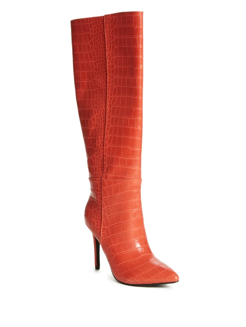 Orange Women's Guess Croc Knee-High Boots | 0582314-DA