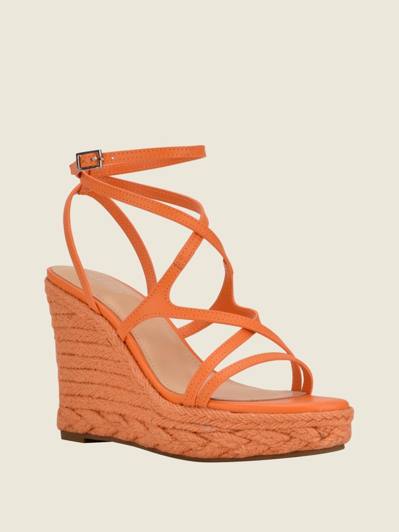 Orange Women's Guess Hirani Strappy Espadrille Wedges | 8127930-CG