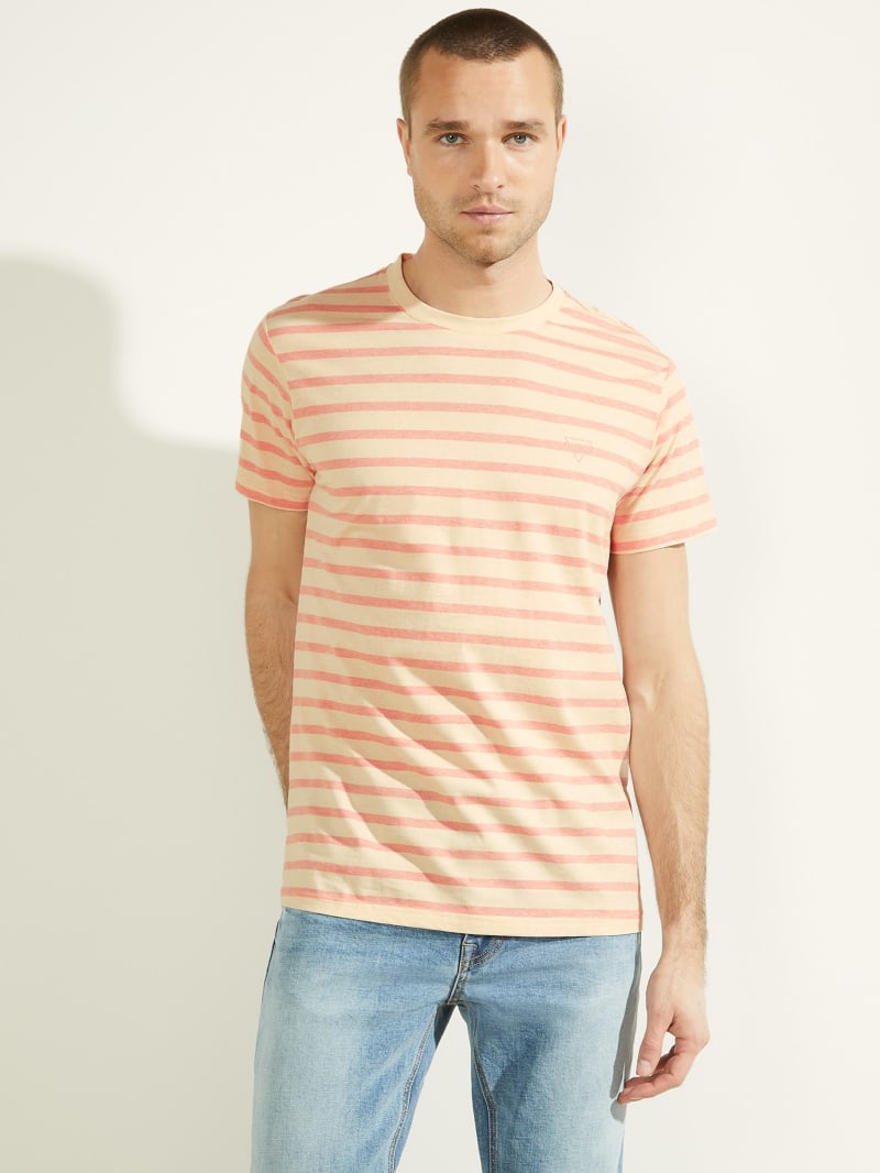 Pink Men's Guess Finn Pique Striped Tee T Shirts | 9817420-YT