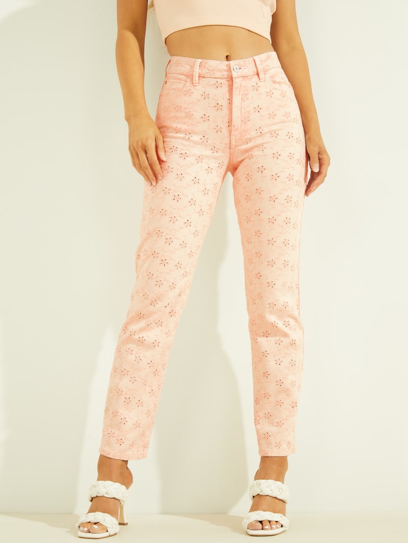 Pink Women's Guess 1981 Eyelet Straight Pants | 6381074-VW