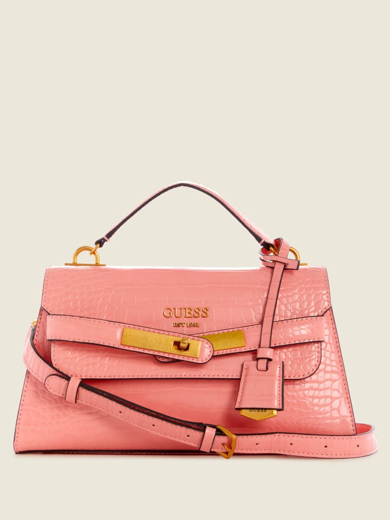 Pink Women's Guess Enisa-Handle Flap Satchel Bags | 8103469-TD