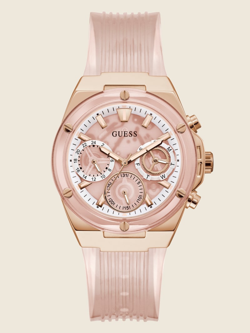 Pink Women's Guess Pink Transparent Multifunction Watches | 0215783-VD