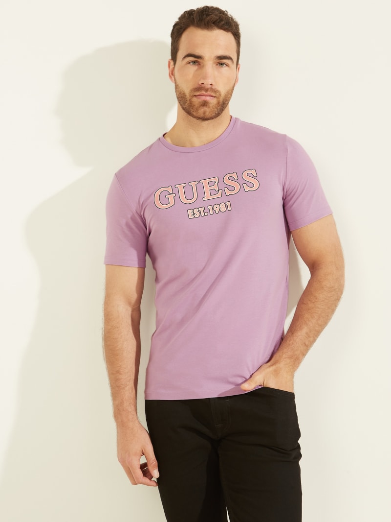 Purple Men's Guess Point Logo Tee T Shirts | 0521469-AK