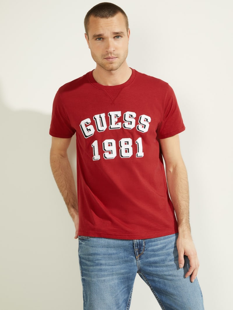 Red Men's Guess Academy Tee T Shirts | 8765201-IV