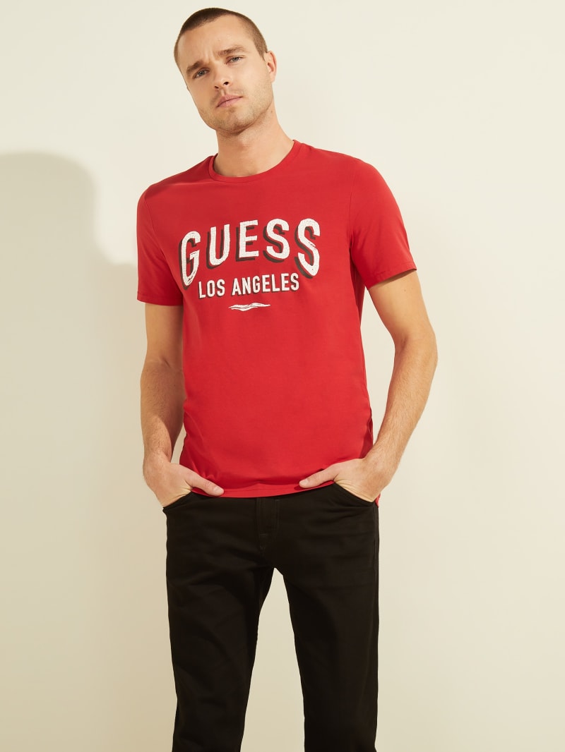 Red Men's Guess Logo Tee T Shirts | 8632049-HG