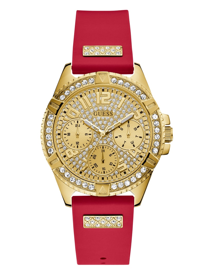 Red Women's Guess Gold-Tone And Red Multifunction Watches | 8731492-QT