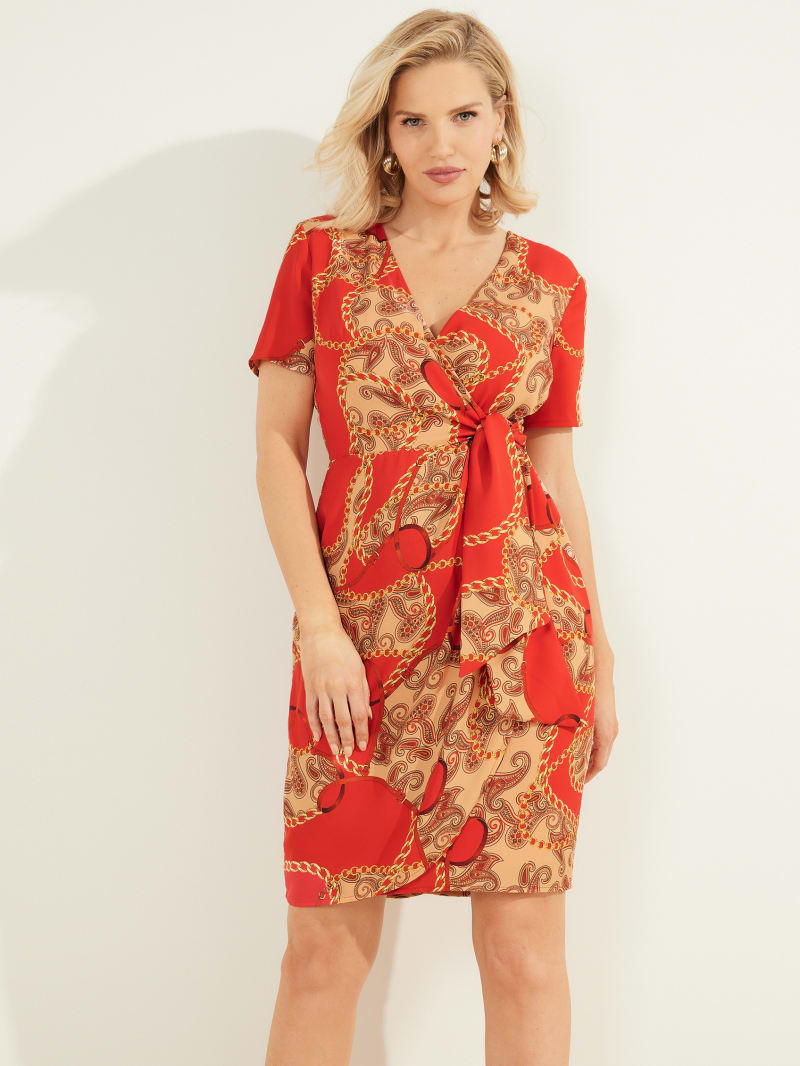 Red Women's Guess Paisley Chain Dress | 4053697-MT