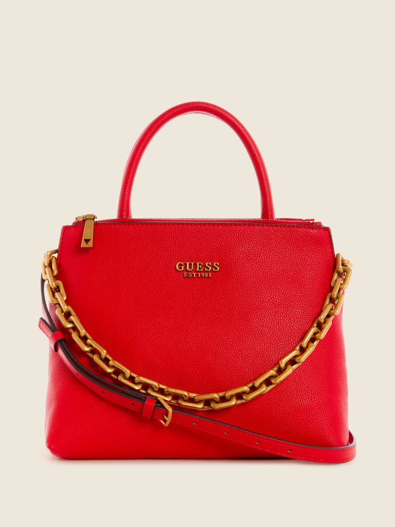 Red Women's Guess Turin Triple Compartment Satchel Bags | 7632549-GO