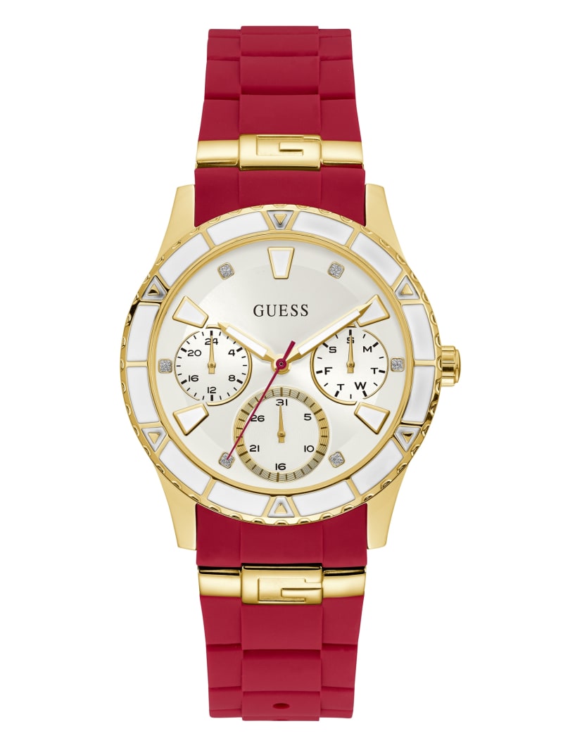 Red Women's Guess Two-Tone and Red Multifunction Watches | 9186570-AY