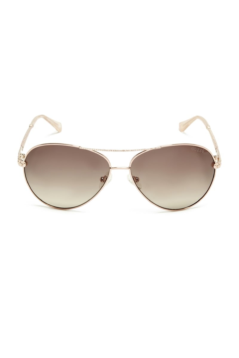 Rose Gold Women's Guess Catherine Rhinestone Aviator Sunglasses | 8795406-XB