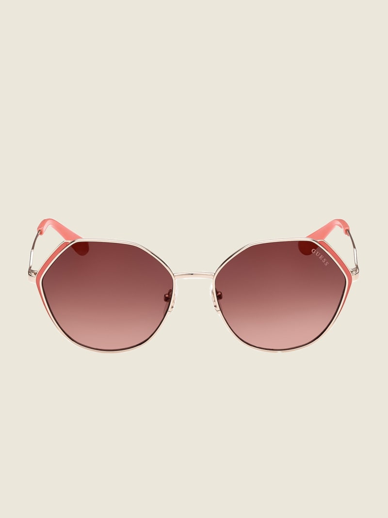 Rose Gold Women's Guess Colored Temple Geometric Sunglasses | 9475168-WM