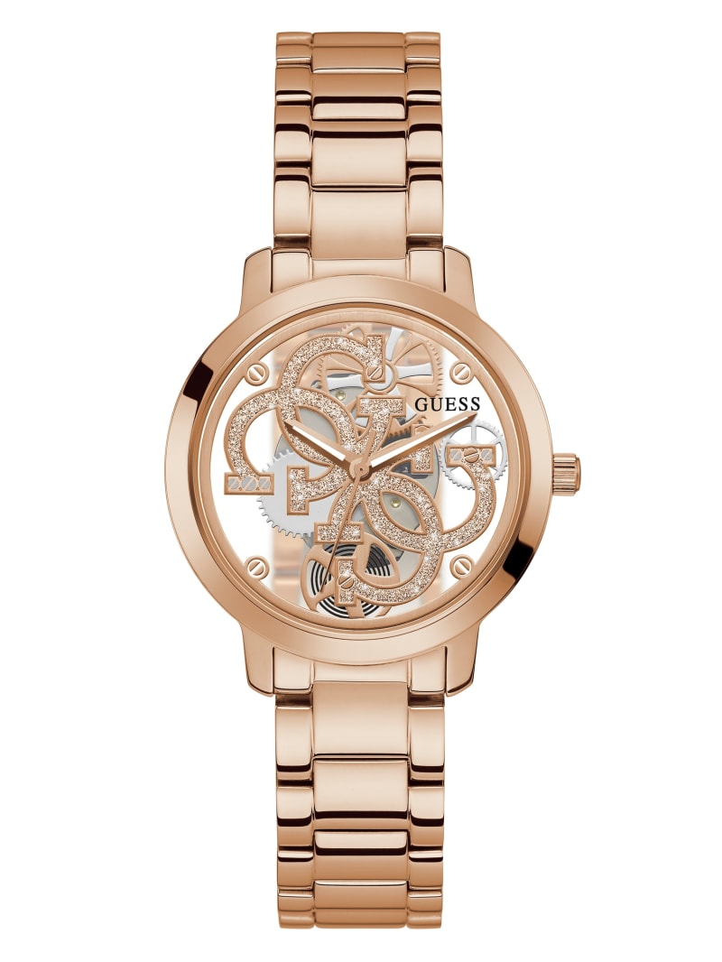 Rose Gold Women's Guess Rose Gold-Tone Quattro G Clear Analog Watches | 5047961-PF