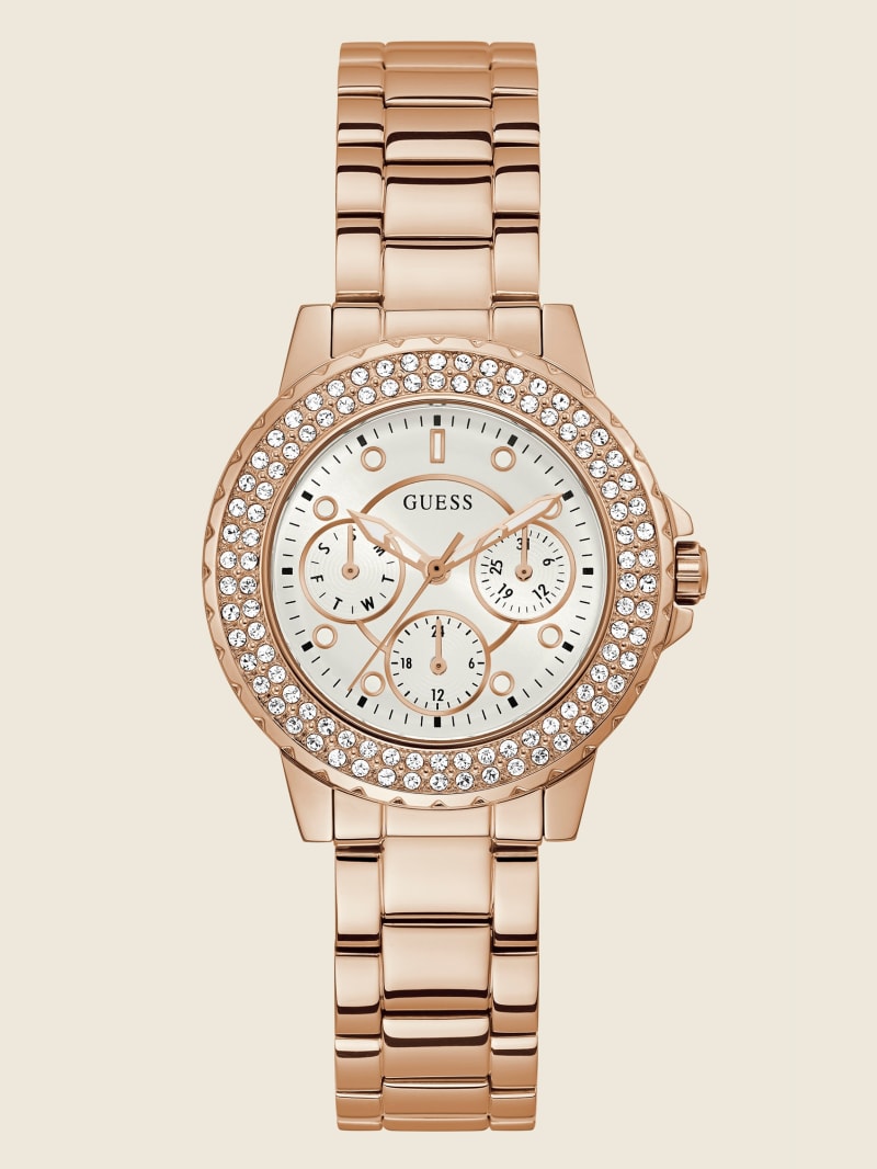 Rose Gold Women's Guess Rose Gold-Tone and Rhinestone Multifunction Watches | 2537608-IJ