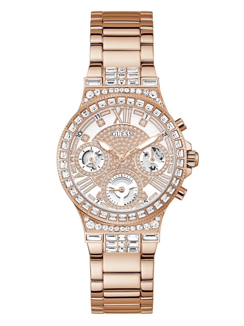 Rose Gold Women's Guess Rose Gold-Tone and Rhinestone Multifunction Watches | 9263140-CN