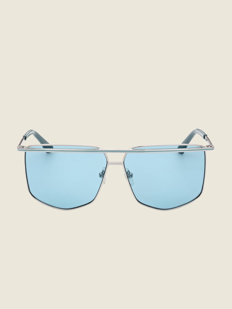 Silver / Blue Women's Guess Metal Brow Bar Geometric Sunglasses | 3478250-GK