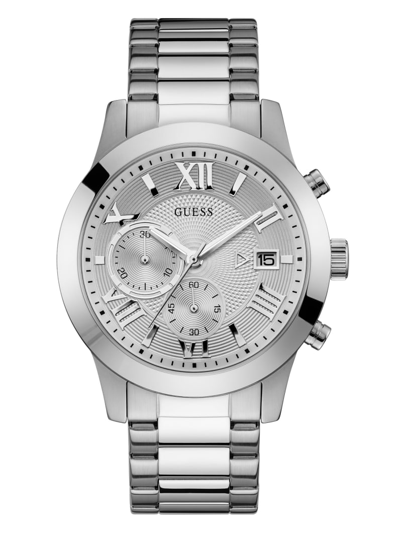 Silver Men's Guess Silver-Tone Classic Watches | 2179630-JZ