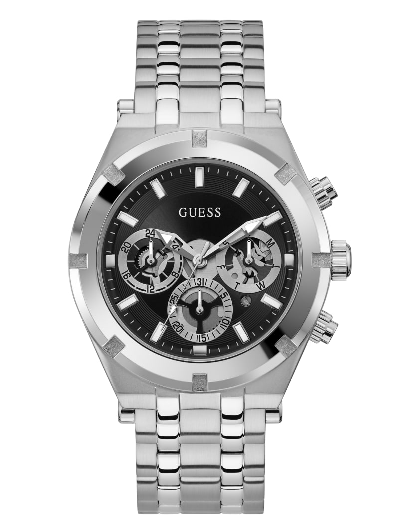 Silver Men's Guess Silver-Tone Multifunction Watches | 1694078-TE