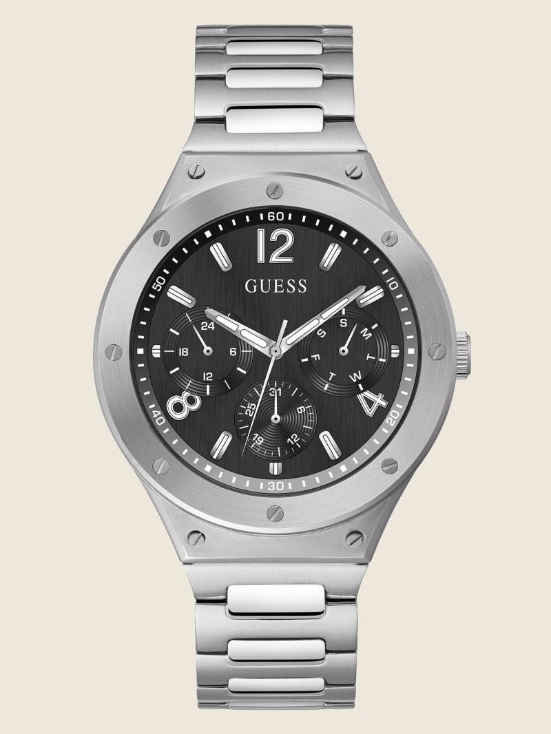 Silver Men's Guess Silver-Tone Multifunction Watches | 2736850-JM