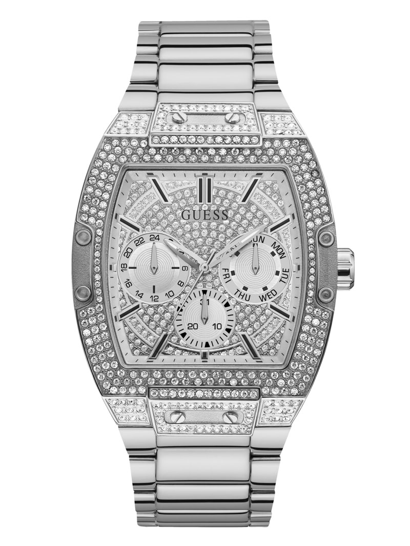 Silver Men's Guess Silver-Tone Multifunction Watches | 4162738-FH