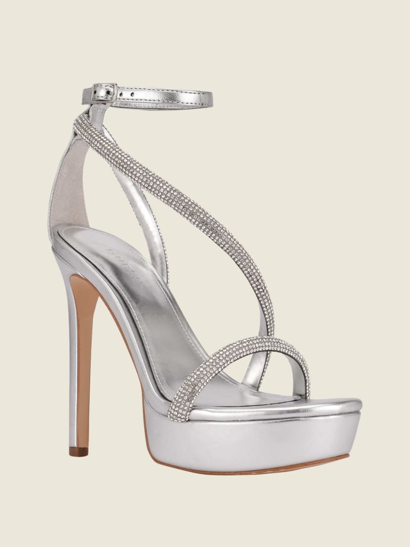 Silver Women's Guess Casidee Rhinestone Platform Heels | 0952864-RY