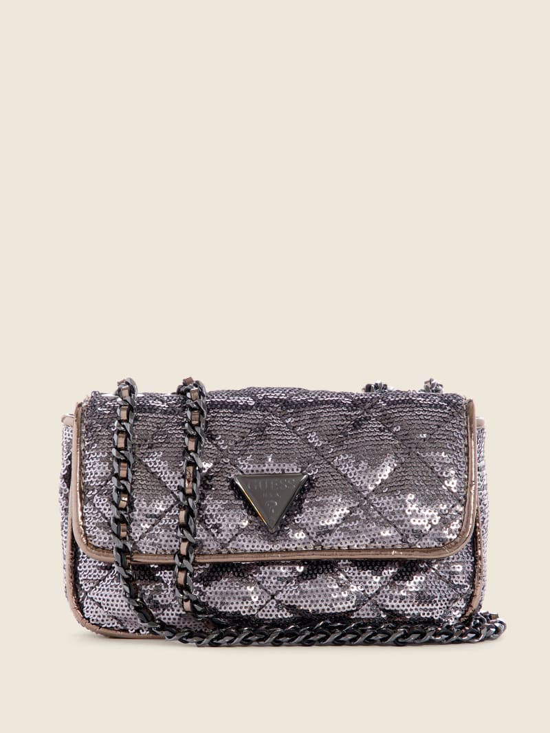 Silver Women's Guess Cessily Sequins Convertible Mini Bag | 5013867-LT