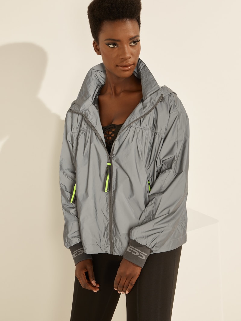 Silver Women's Guess Cleo Reflective Windbreaker Jackets | 9386245-RO