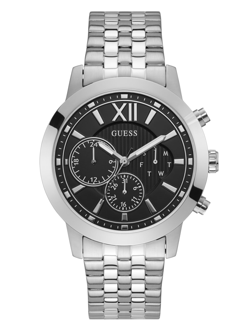 Silver Women's Guess Silver-Tone And Chrono-Look Multifunction Watches | 7218569-FU